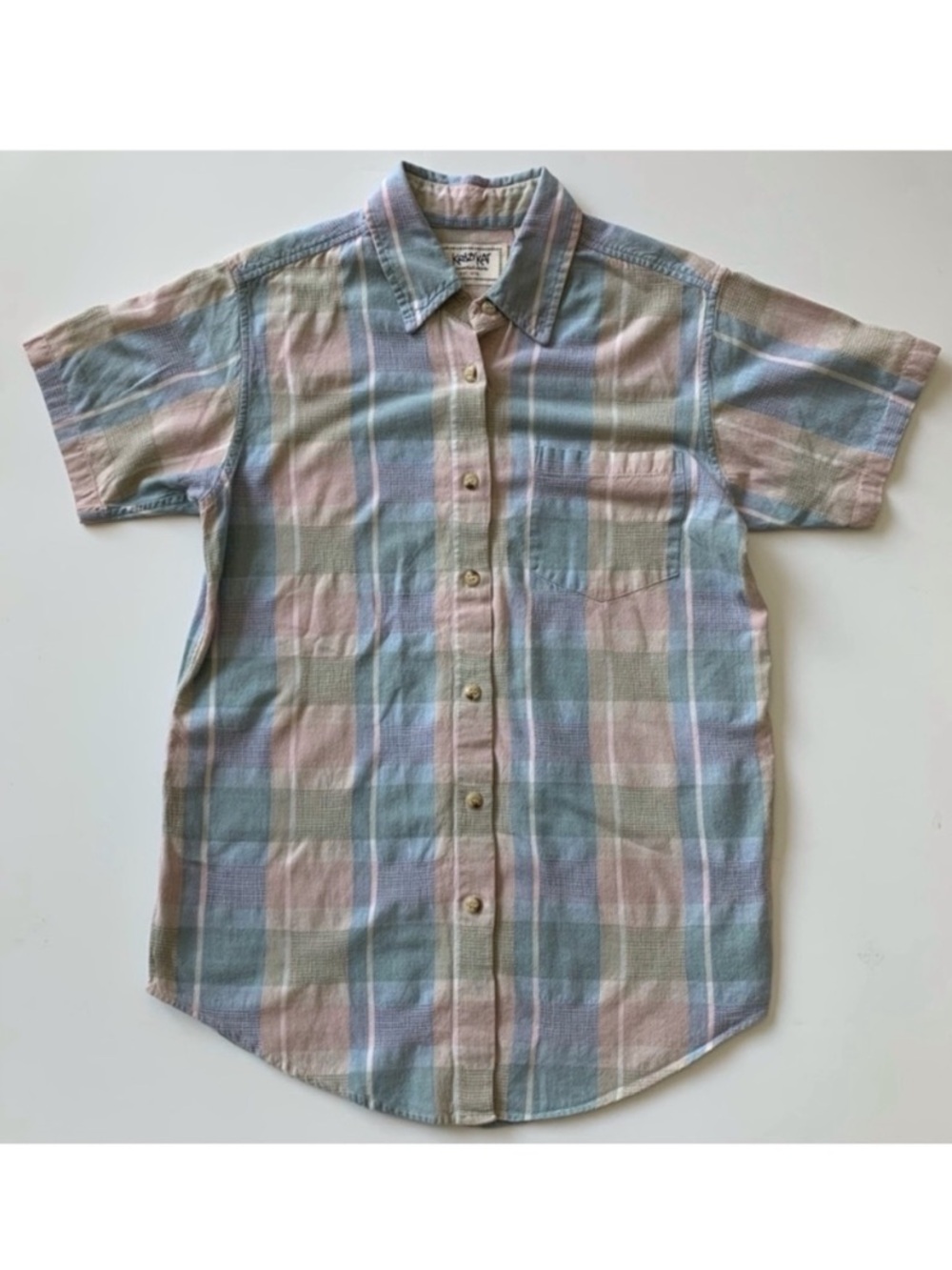 krazy kat Vintage Pastel Plaid Short-Sleeve Button-Down Shirt 90s Buttermom Sm